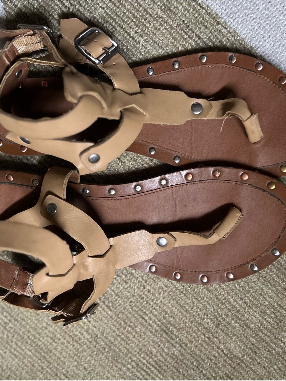 Source Unknown Tan Studded Gladiator Sandals